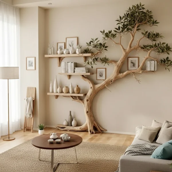 Tree-Shaped Wooden Bookshelf - Unique Handmade Design for Book Storage & Home Decor
