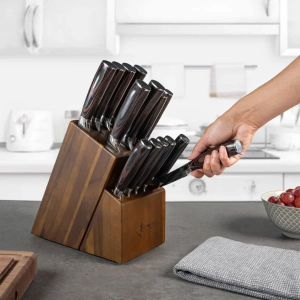 The Acacia Masterpiece – 15-Slot Universal Professional Knife Block