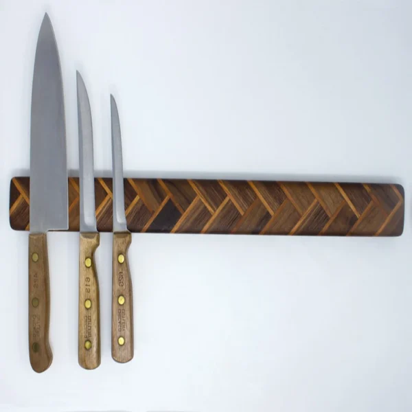 The Artisan Herringbone – Magnetic Solid Walnut & Cherry Knife Holder
