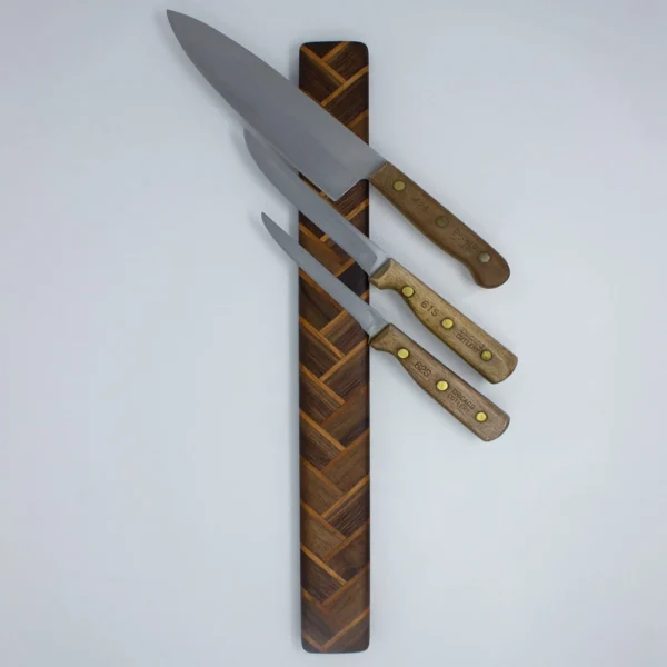 The Artisan Herringbone – Magnetic Solid Walnut & Cherry Knife Holder