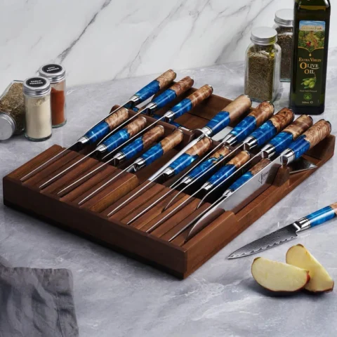 The Hidden Vault – Premium Solid Acacia In-Drawer Knife Organizer