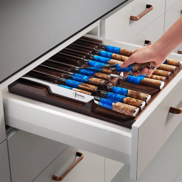 The Hidden Vault – Premium Solid Acacia In-Drawer Knife Organizer