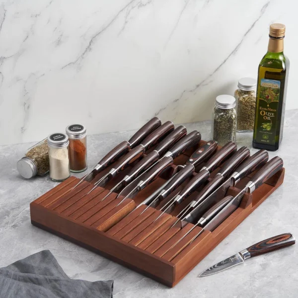 The Hidden Vault – Premium Solid Acacia In-Drawer Knife Organizer