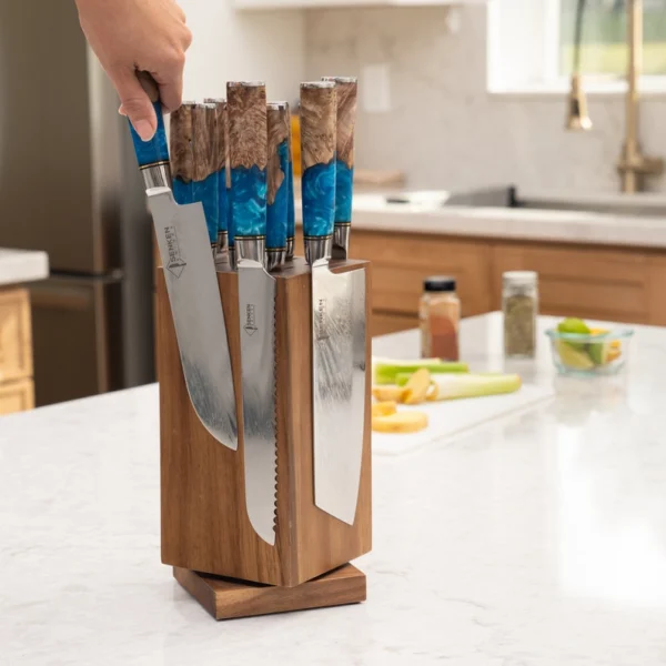The Kinetic 360 – Rotating Natural Acacia Magnetic Knife Block