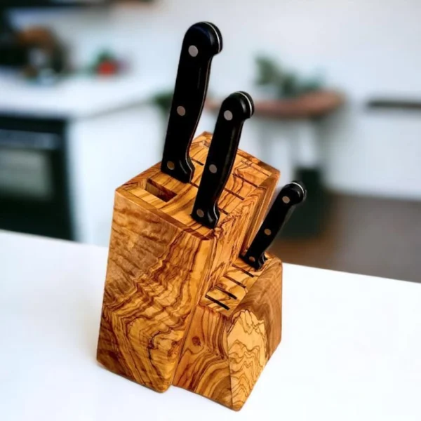 The Mediterranean Grove – Handcrafted Solid Olive Wood Knife Block