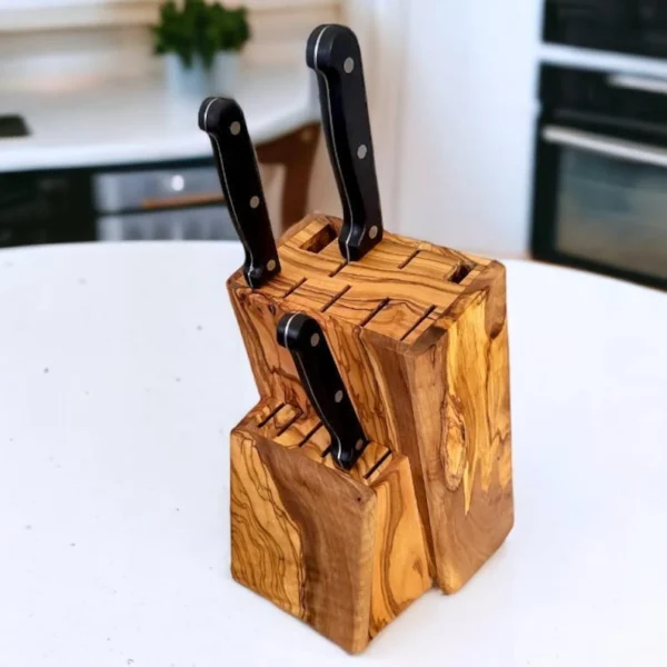 The Mediterranean Grove – Handcrafted Solid Olive Wood Knife Block