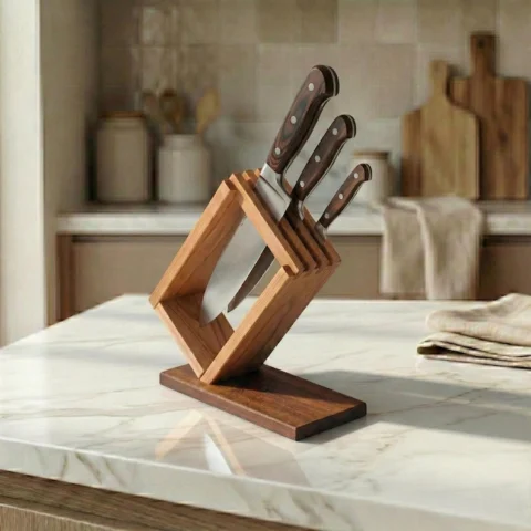The Nordic Slant – Artisan Open-Frame Solid Wood Knife Block