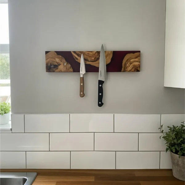 The Olive River – Artisan Handmade Olive Wood & Epoxy Magnetic Knife Holder