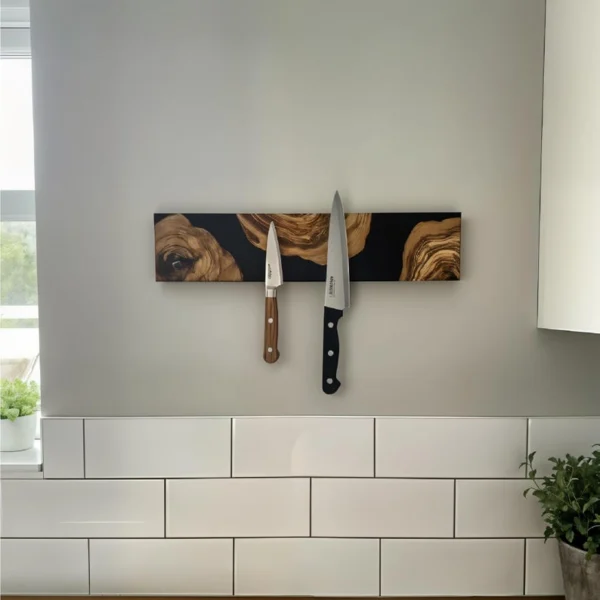 The Olive River – Artisan Handmade Olive Wood & Epoxy Magnetic Knife Holder