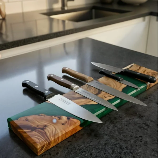 The Olive River – Artisan Handmade Olive Wood & Epoxy Magnetic Knife Holder