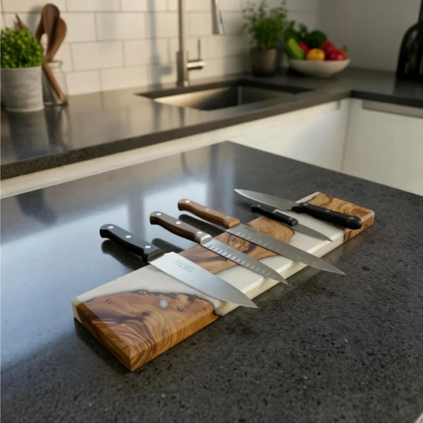 The Olive River – Artisan Handmade Olive Wood & Epoxy Magnetic Knife Holder