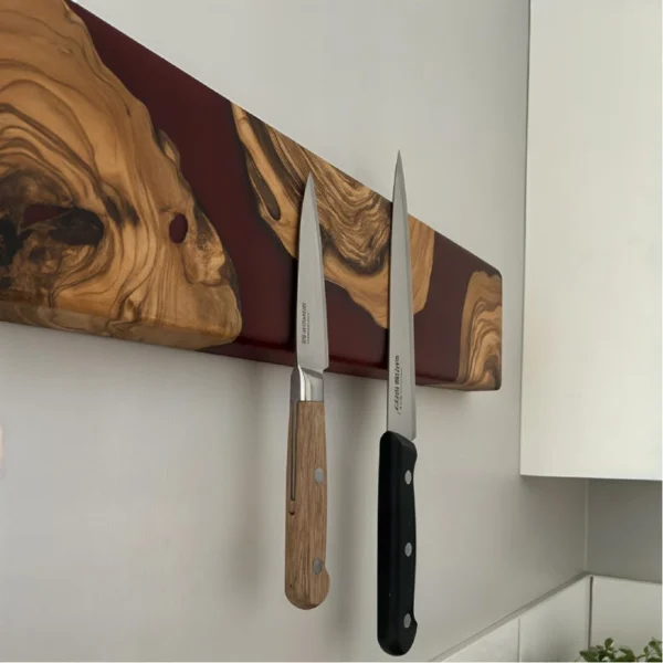The Olive River – Artisan Handmade Olive Wood & Epoxy Magnetic Knife Holder