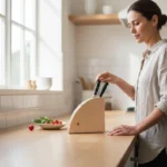 The Radiant Arc – Handmade Solid Wood Fan-Line Knife Block