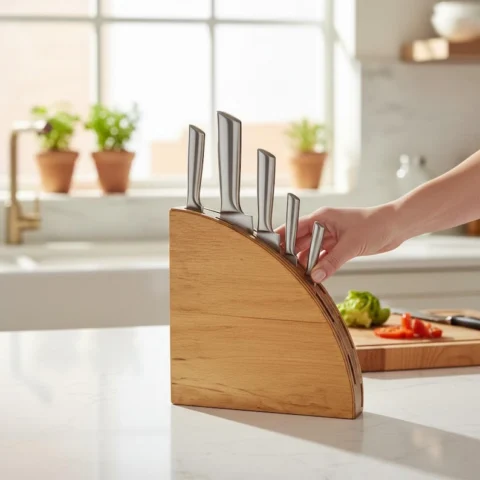 The Radiant Arc – Handmade Solid Wood Fan-Line Knife Block (2)
