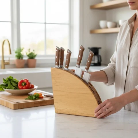 The Radiant Arc – Handmade Solid Wood Fan-Line Knife Block