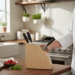The Radiant Arc – Handmade Solid Wood Fan-Line Knife Block