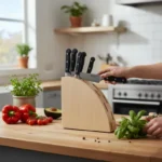 The Radiant Arc – Handmade Solid Wood Fan-Line Knife Block