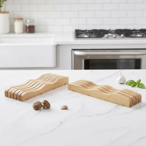 The Sculpted Drawer Vault – Artisan In-Drawer Wooden Knife Organizer