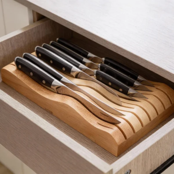 The Sculpted Drawer Vault – Artisan In-Drawer Wooden Knife Organizer